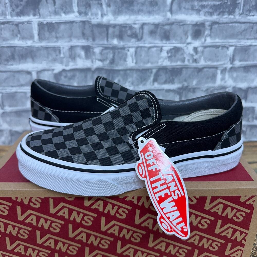 Vans Classic Slip On Checkerboard Black Pewter Shoes Toddlers Baby Size 8 New - Picture 1 of 5